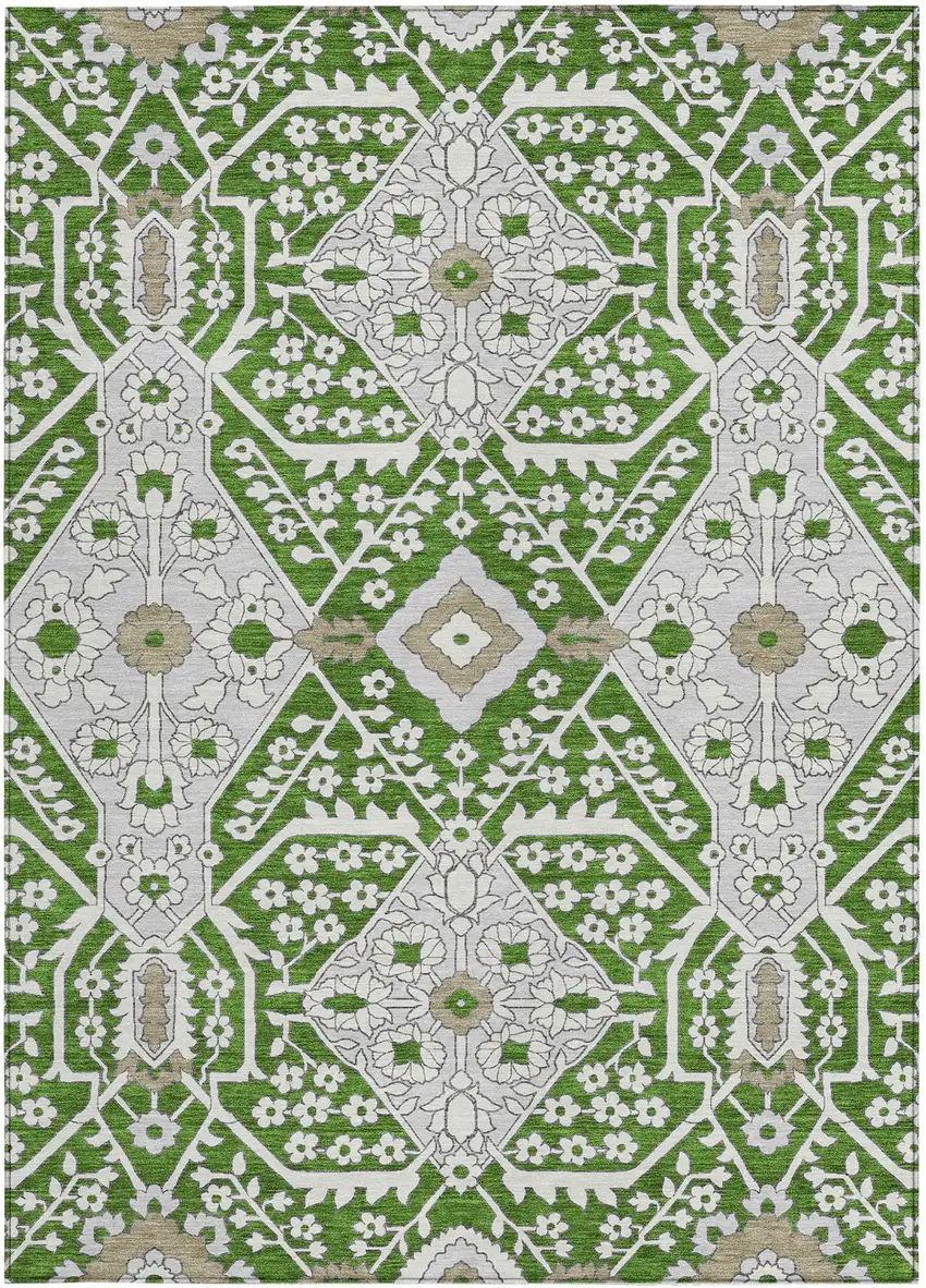 Green Gray And Taupe Floral Washable Indoor Outdoor Area Rug Photo 8