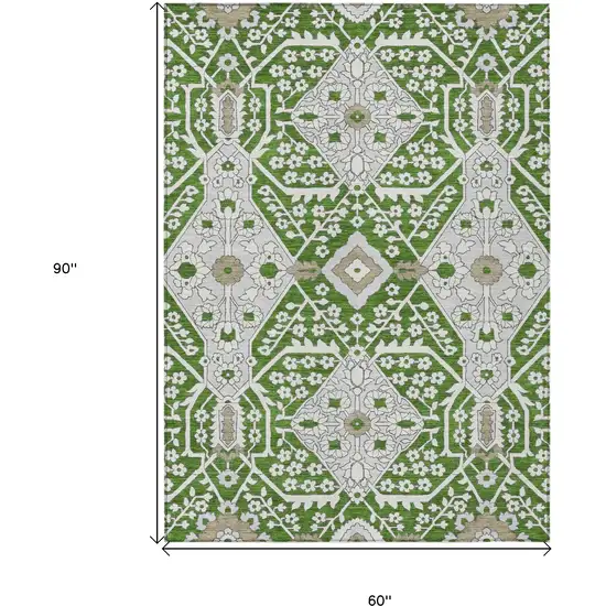 Green Gray And Taupe Floral Washable Indoor Outdoor Area Rug Photo 3