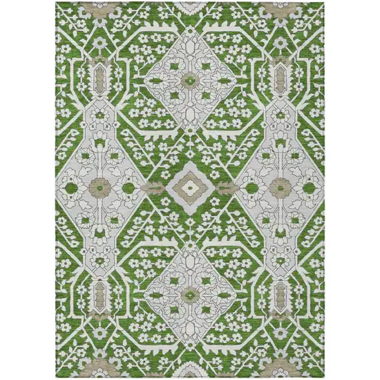 Green Gray And Taupe Floral Washable Indoor Outdoor Area Rug Photo 2