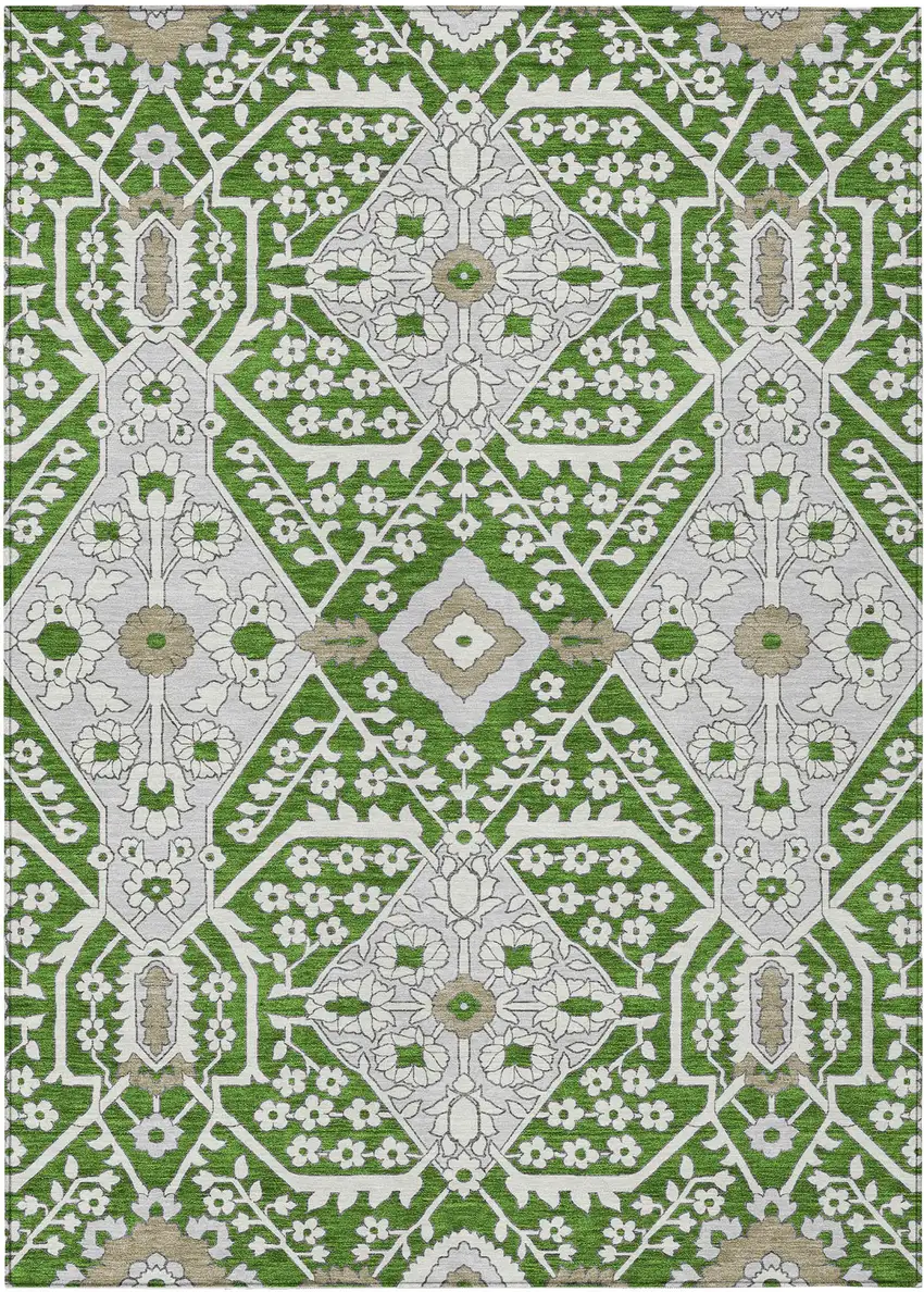 Green Gray And Taupe Floral Washable Indoor Outdoor Area Rug Photo 2