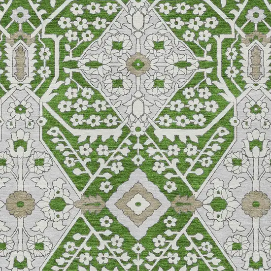 Green Gray And Taupe Floral Washable Indoor Outdoor Area Rug Photo 6