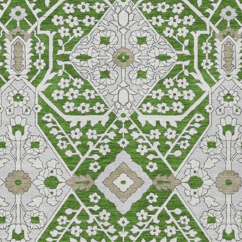 Green Gray And Taupe Floral Washable Indoor Outdoor Area Rug Photo 6