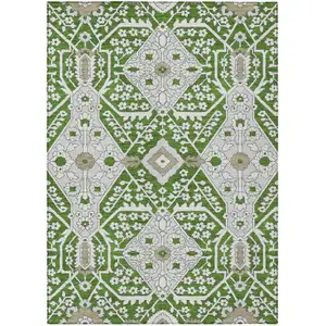 Photo of Green Gray And Taupe Floral Washable Indoor Outdoor Area Rug