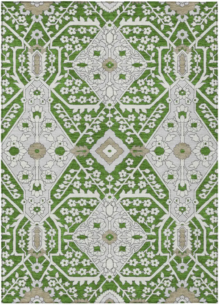 Green Gray And Taupe Floral Washable Indoor Outdoor Area Rug Photo 2