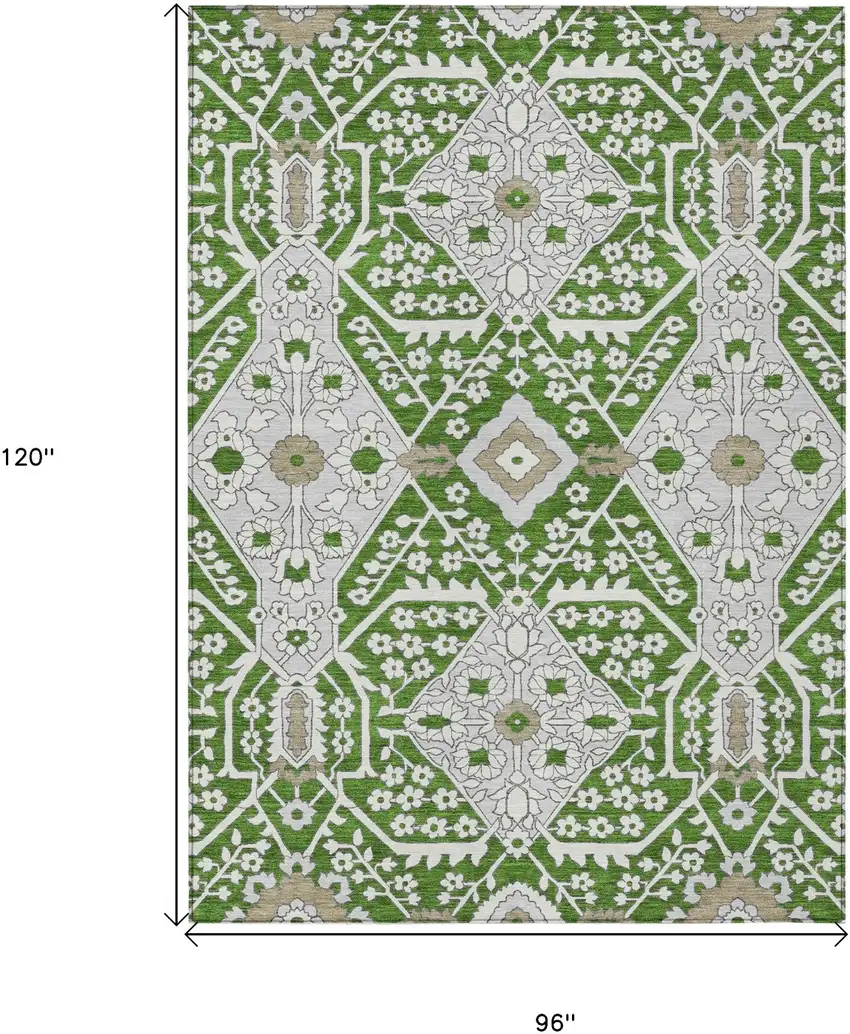 Green Gray And Taupe Floral Washable Indoor Outdoor Area Rug Photo 3