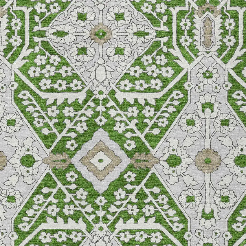 Green Gray And Taupe Floral Washable Indoor Outdoor Area Rug Photo 6