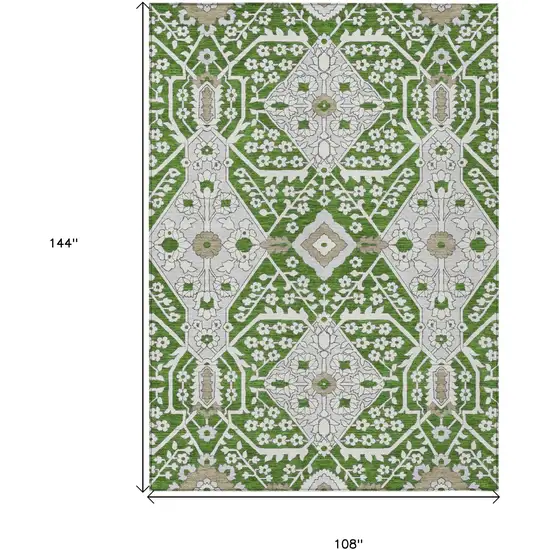 Green Gray And Taupe Floral Washable Indoor Outdoor Area Rug Photo 3
