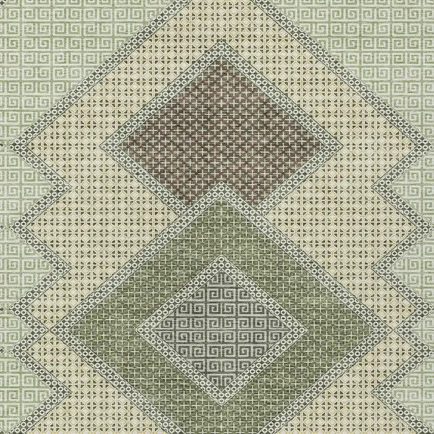 Green Gray And Taupe Geometric Washable Indoor Outdoor Area Rug Photo 4