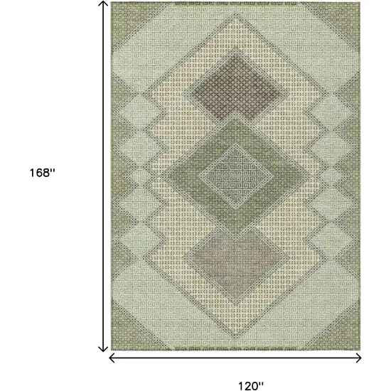 Green Gray And Taupe Geometric Washable Indoor Outdoor Area Rug Photo 3