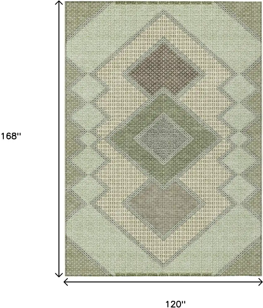 Green Gray And Taupe Geometric Washable Indoor Outdoor Area Rug Photo 3
