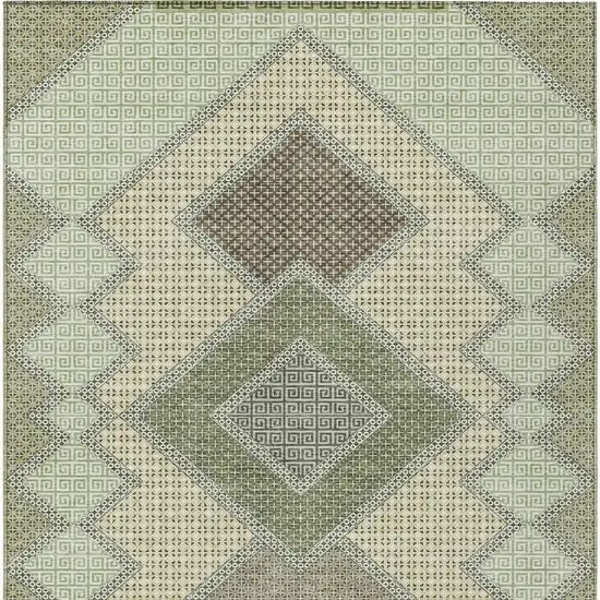 Green Gray And Taupe Geometric Washable Indoor Outdoor Area Rug Photo 5