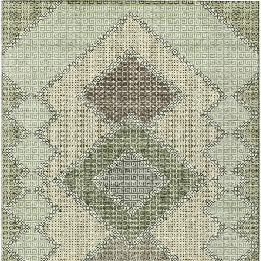 Green Gray And Taupe Geometric Washable Indoor Outdoor Area Rug Photo 5