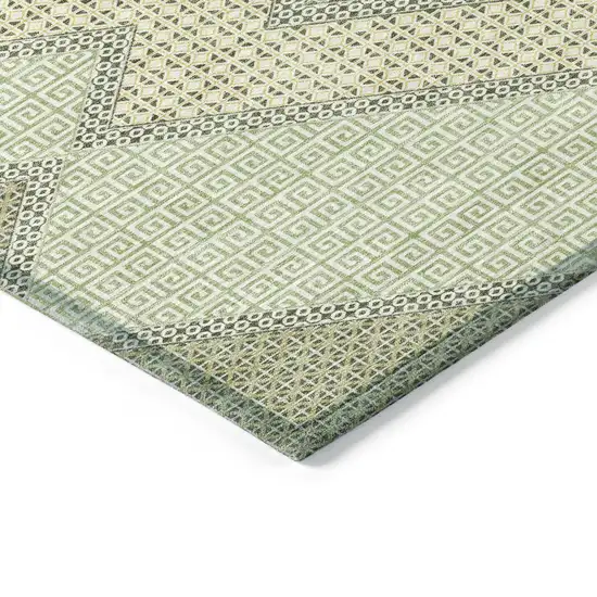 Green Gray And Taupe Geometric Washable Indoor Outdoor Area Rug Photo 6