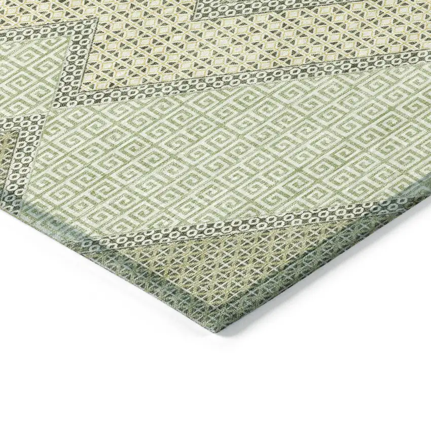 Green Gray And Taupe Geometric Washable Indoor Outdoor Area Rug Photo 6