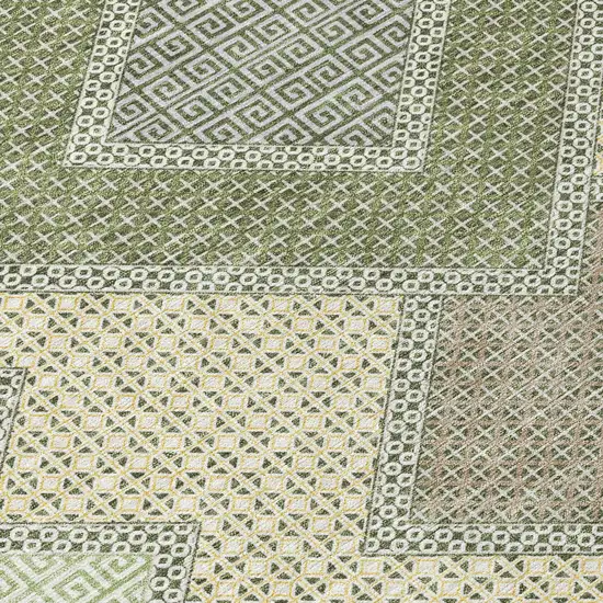 Green Gray And Taupe Geometric Washable Indoor Outdoor Area Rug Photo 7