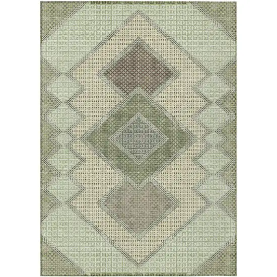 Green Gray And Taupe Geometric Washable Indoor Outdoor Area Rug Photo 2