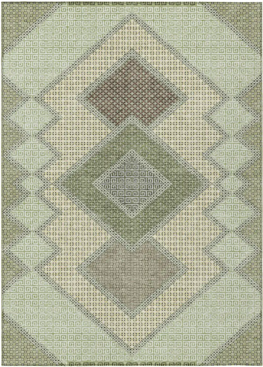 Green Gray And Taupe Geometric Washable Indoor Outdoor Area Rug Photo 2
