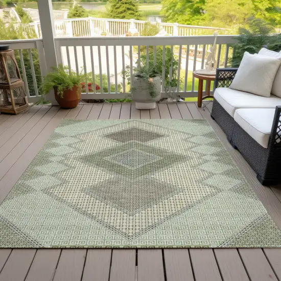 Green Gray And Taupe Geometric Washable Indoor Outdoor Area Rug Photo 9