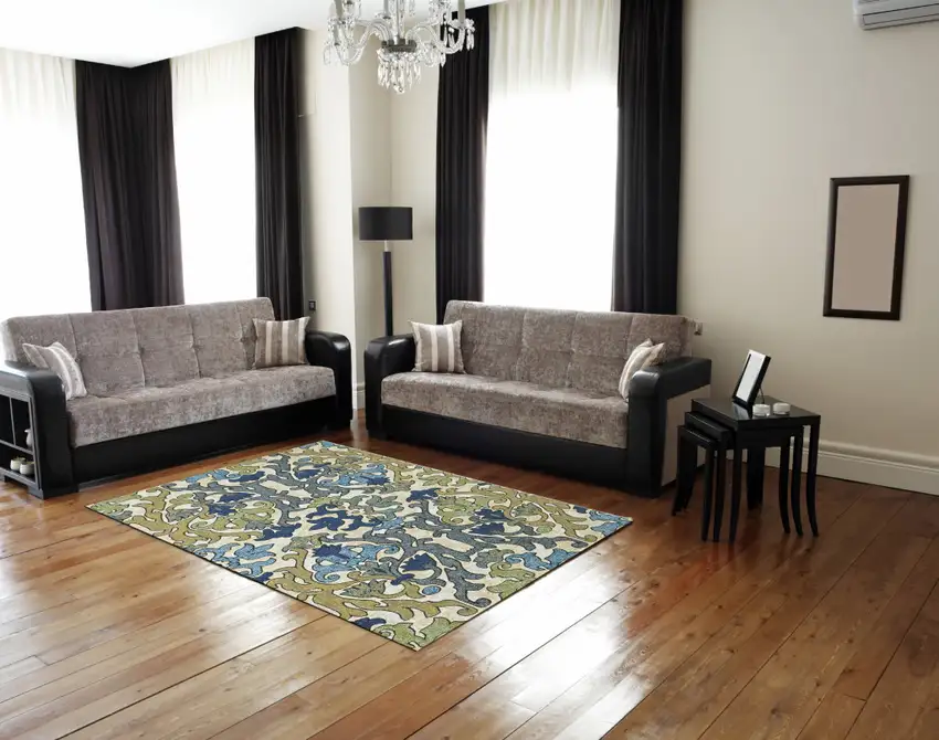 Green Gray and Tan Floral Power Loom Area Rug Photo 9