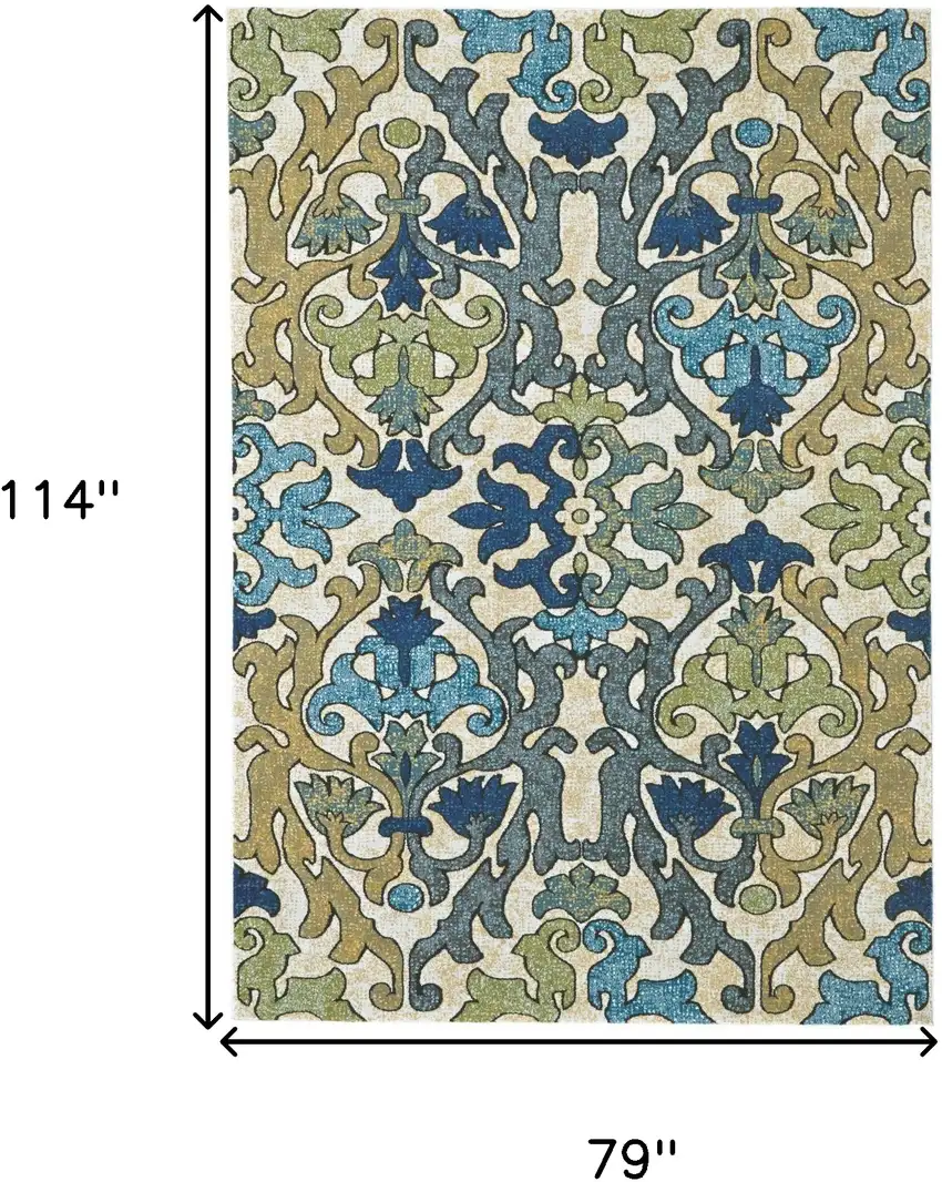 Green Gray and Tan Floral Power Loom Area Rug Photo 3