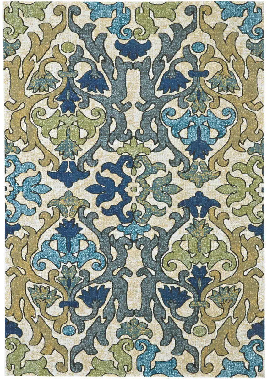 Green Gray and Tan Floral Power Loom Area Rug Photo 2