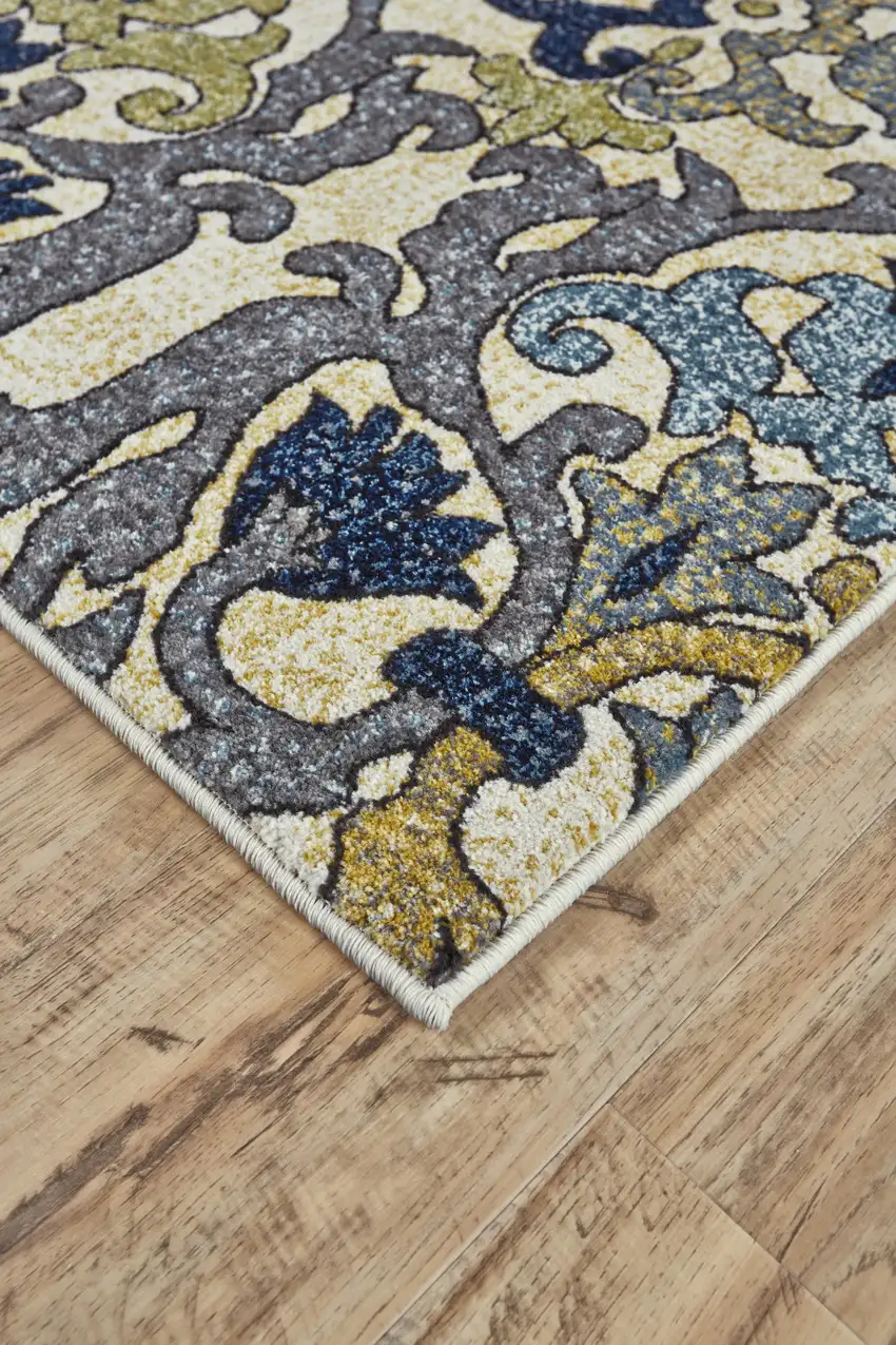 Green Gray and Tan Floral Power Loom Area Rug Photo 8