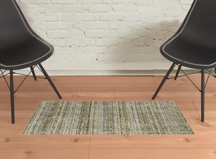 Green Green Grey And Purple Abstract Power Loom Stain Resistant Area Rug Photo 4