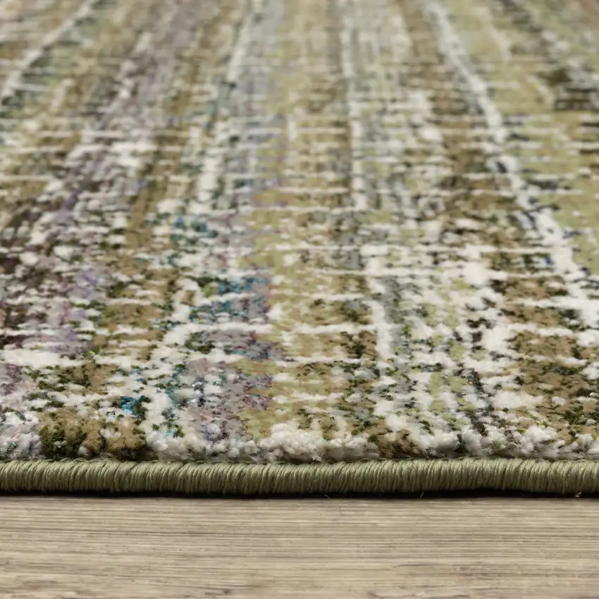 Green Green Grey And Purple Abstract Power Loom Stain Resistant Area Rug Photo 5