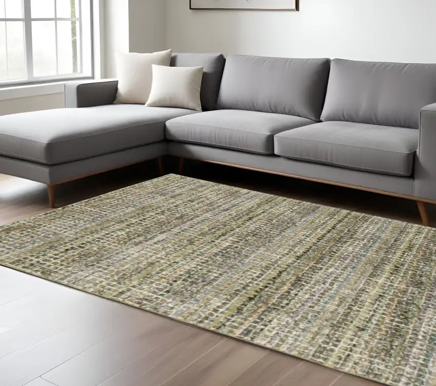 Gray and Ivory Abstract Power Loom Area Rug Photo 1