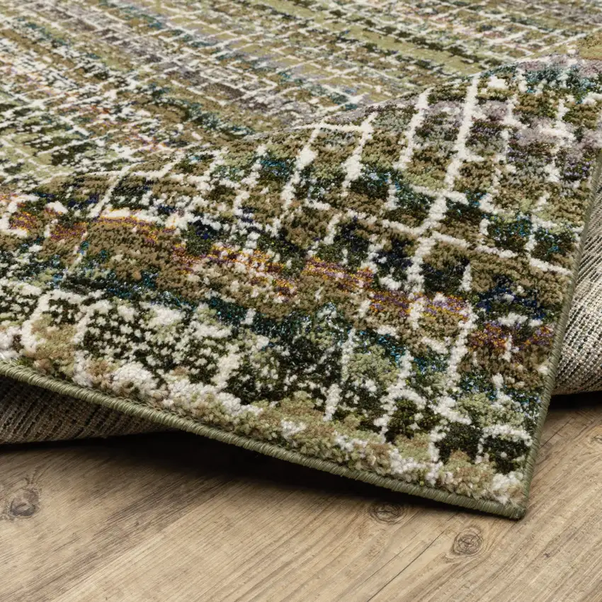 Green Green Grey And Purple Abstract Power Loom Stain Resistant Runner Rug Photo 9
