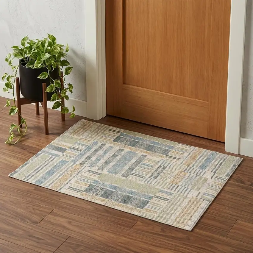 Blue And Green Geometric Area Rug Photo 1