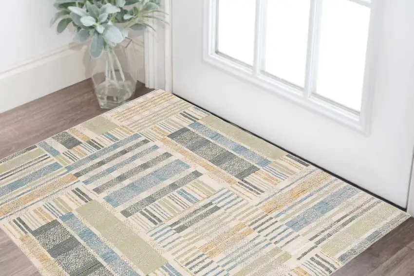 Gray and Ivory Geometric Power Loom Area Rug Photo 1