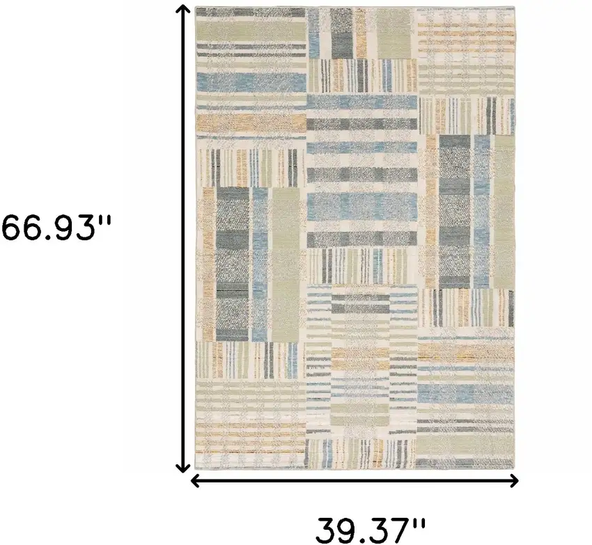 Green Grey And Ivory Geometric Power Loom Stain Resistant Area Rug Photo 6