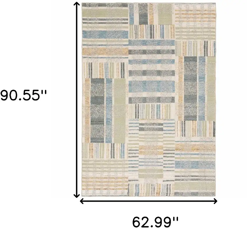 Green Grey And Ivory Geometric Power Loom Stain Resistant Area Rug Photo 6