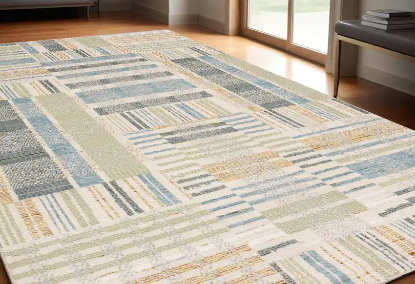 Gray and Ivory Geometric Power Loom Area Rug Photo 1
