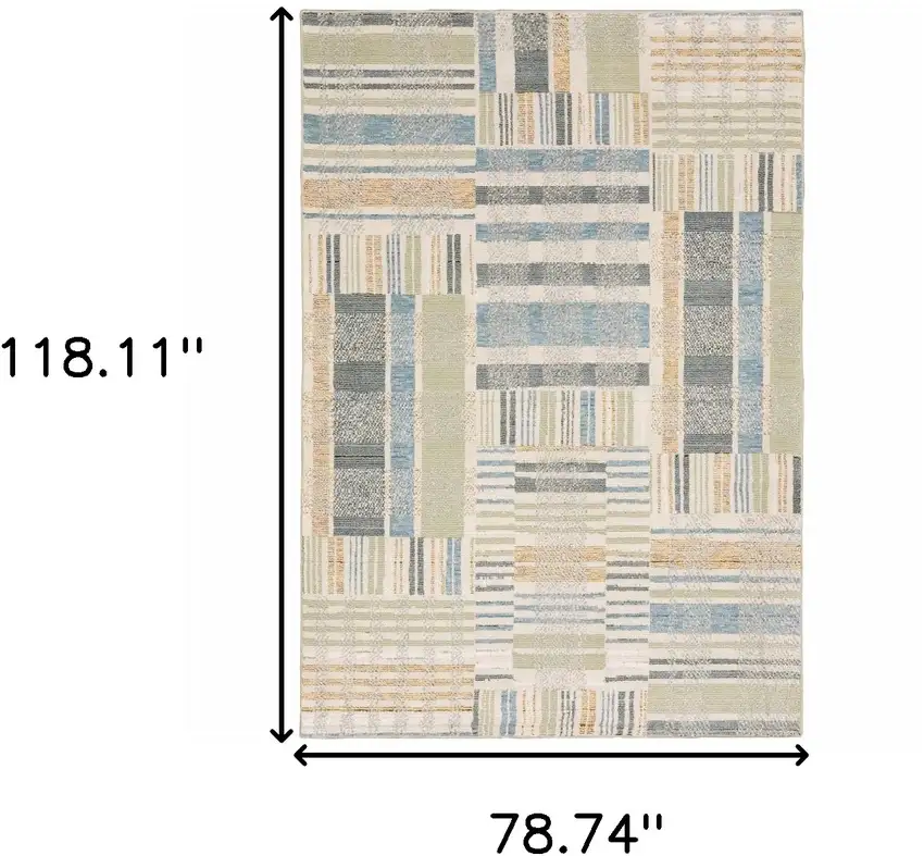 Green Grey And Ivory Geometric Power Loom Stain Resistant Area Rug Photo 6