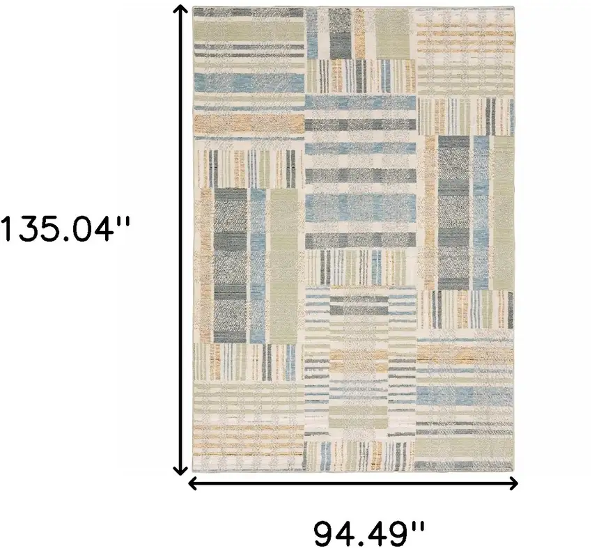 Green Grey And Ivory Geometric Power Loom Stain Resistant Area Rug Photo 6