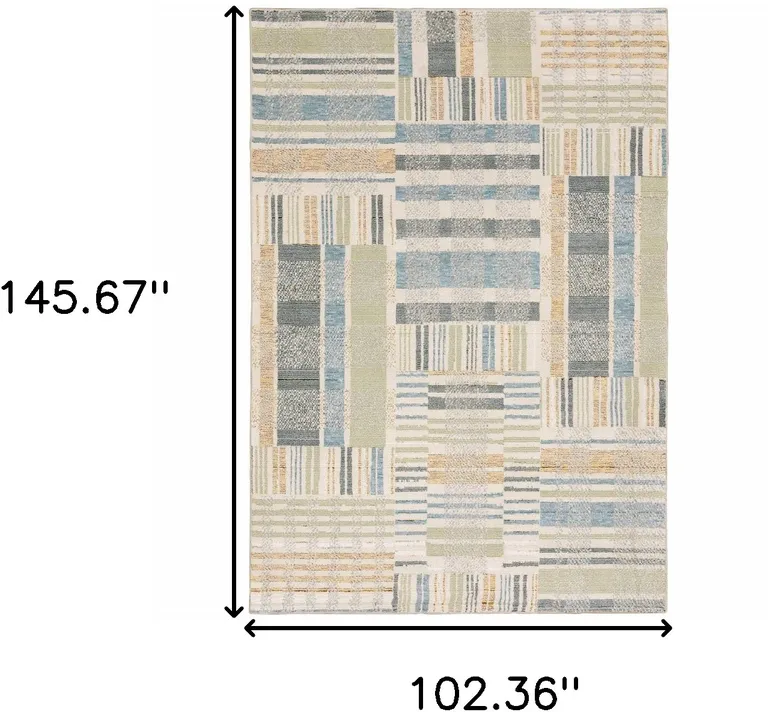 Green Grey And Ivory Geometric Power Loom Stain Resistant Area Rug Photo 5