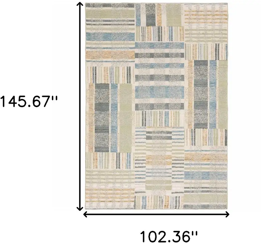 Green Grey And Ivory Geometric Power Loom Stain Resistant Area Rug Photo 6