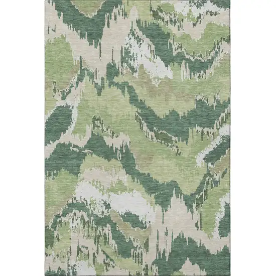 Green Ivory And Beige Abstract Washable Area Rug With UV Protection Photo 5