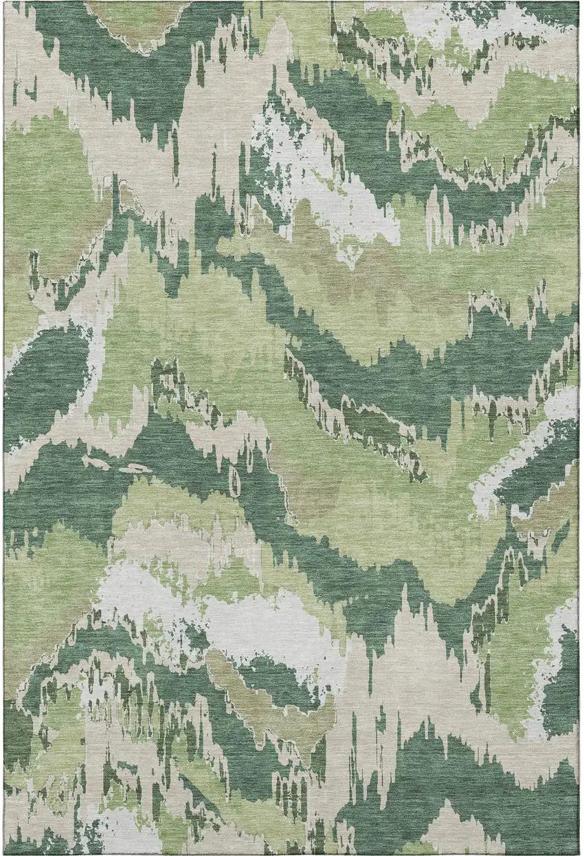 Green Ivory And Beige Abstract Washable Area Rug With UV Protection Photo 5