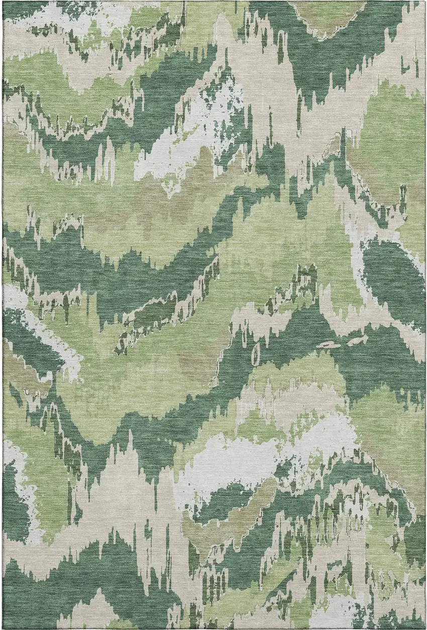 Green Ivory And Beige Abstract Washable Area Rug With UV Protection Photo 2