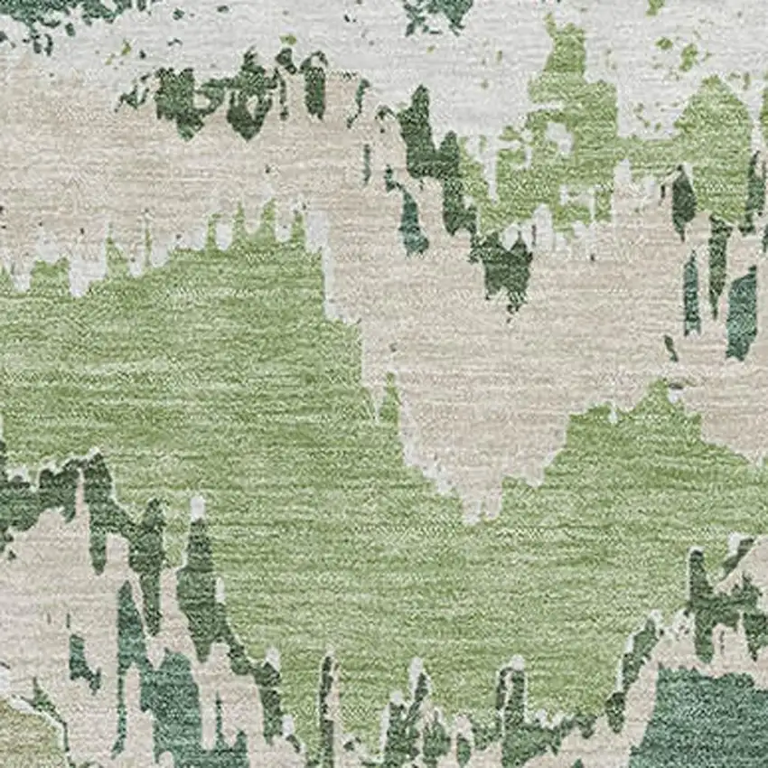Green Ivory And Beige Abstract Washable Area Rug With UV Protection Photo 4