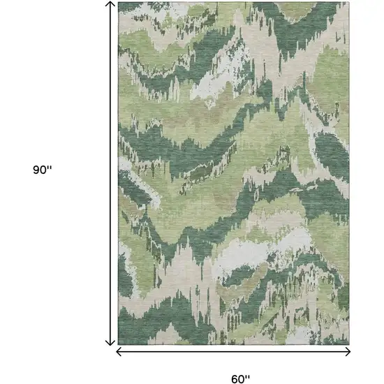 Green Ivory And Beige Abstract Washable Area Rug With UV Protection Photo 9