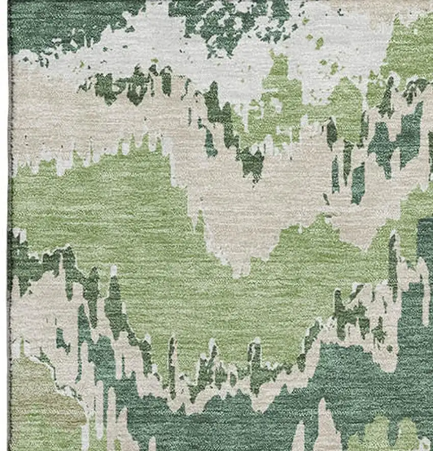 Green Ivory And Beige Abstract Washable Area Rug With UV Protection Photo 5