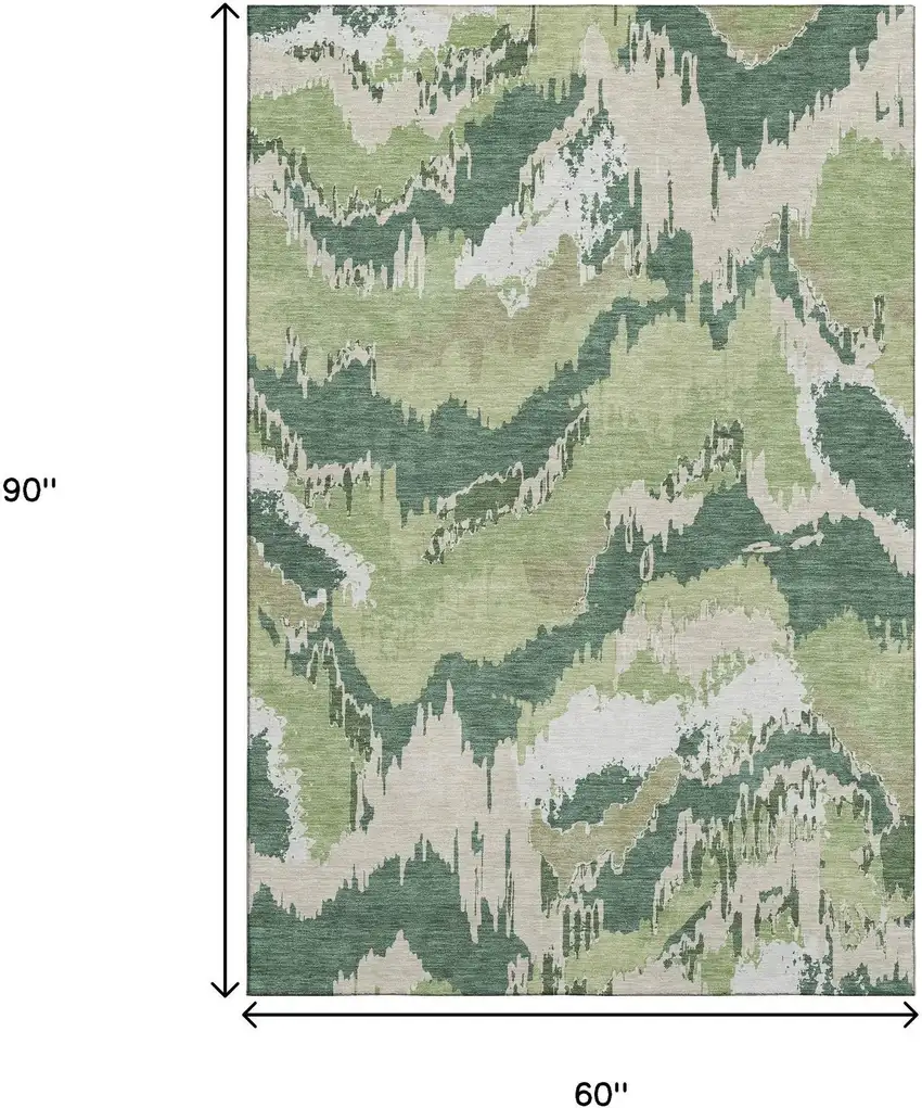 Green Ivory And Beige Abstract Washable Area Rug With UV Protection Photo 3