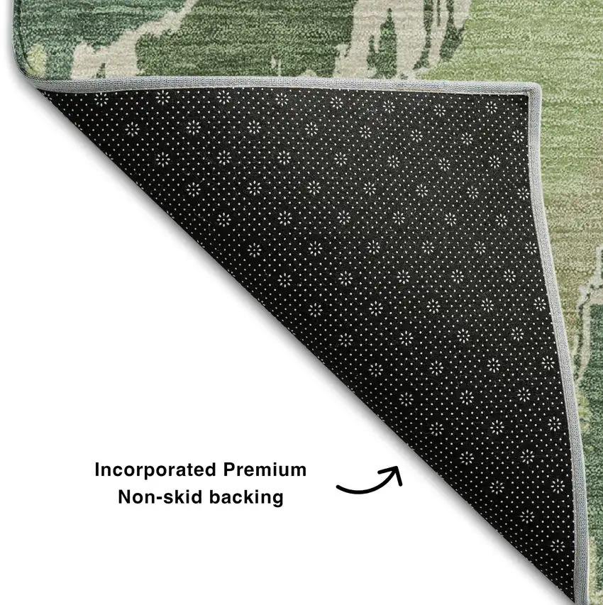Green Ivory And Beige Abstract Washable Area Rug With UV Protection Photo 6