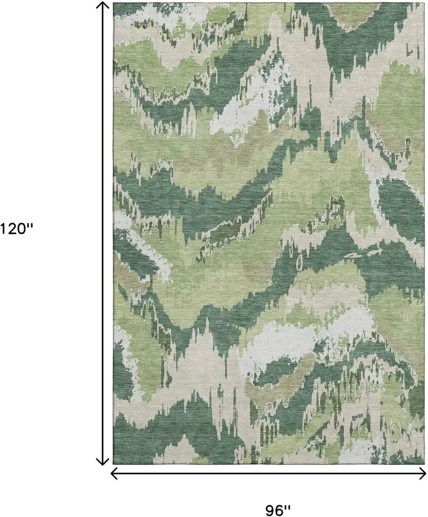 Green Ivory And Beige Abstract Washable Area Rug With UV Protection Photo 3