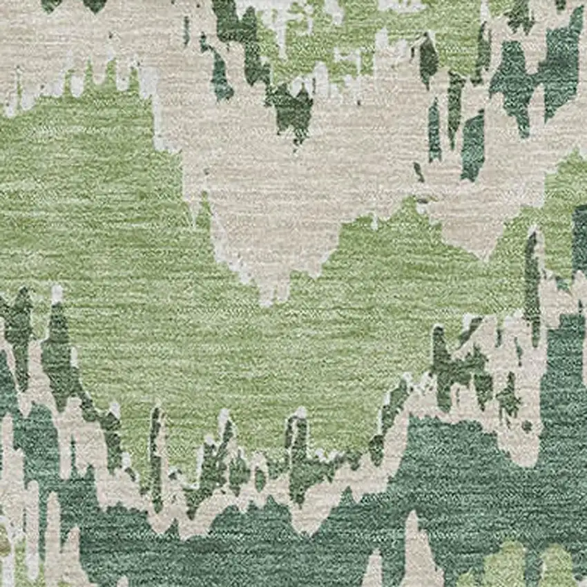 Green Ivory And Beige Abstract Washable Area Rug With UV Protection Photo 4