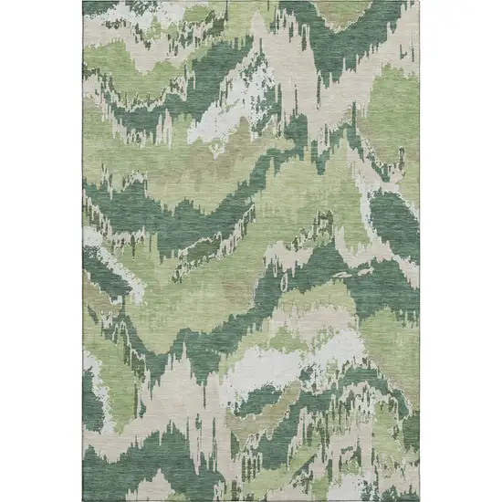 Green Ivory And Beige Abstract Washable Area Rug With UV Protection Photo 2